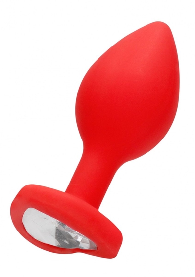 Красная анальная пробка с прозрачным стразом Diamond Heart Butt Plug - 7,3 см. - фото, цены