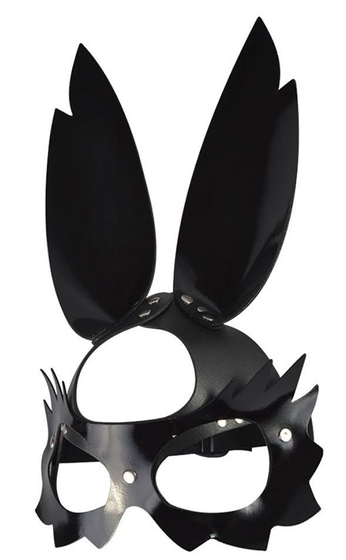 Черная лаковая кожаная маска Зайка с длинными ушками - фото, цены