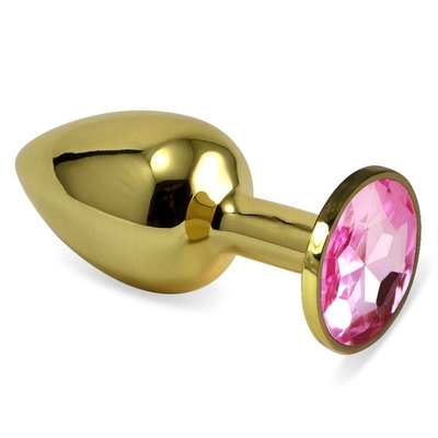 Золотистая анальная пробка с розовым кристаллом - 7,6 см. - фото, цены