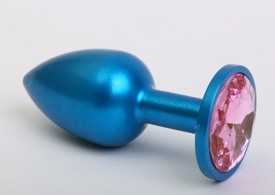 Синяя анальная пробка с розовым кристаллом - 8,2 см. - фото, цены