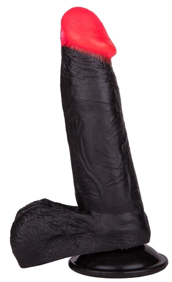 Чёрный фаллоимитатор с красной головкой - 18,5 см. - фото, цены