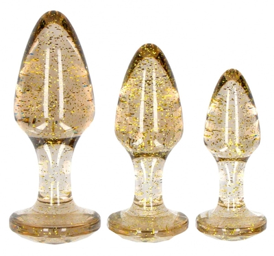 Набор из 3 золотистых анальных пробок Acrylic Goldchip Butt Plug Set - фото, цены