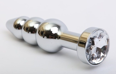 Серебристая анальная ёлочка с прозрачным кристаллом - 11,2 см. - фото, цены