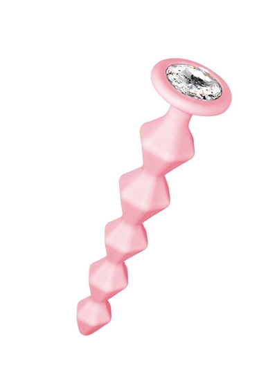 Розовая анальная цепочка с кристаллом Buddy - 17,7 см. - фото, цены