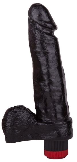 Чёрный вибромассажёр с мошонкой - 19 см. - фото, цены