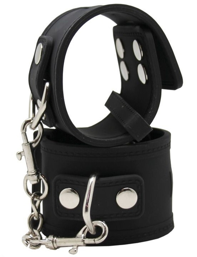 Черные силиконовые наручники с фиксацией на карабинах - фото, цены