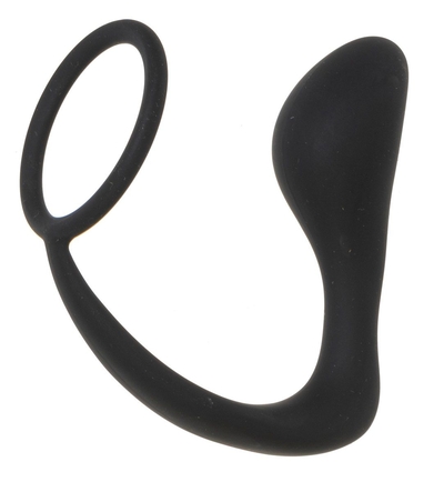 Черное эрекционное кольцо с анальным стимулятором в форме капли - фото, цены