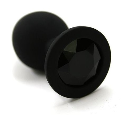 Черная силиконовая анальная пробка с черным стразом - 6,8 см. - фото, цены