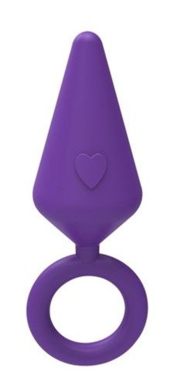 Фиолетовая конусовидная анальная пробка с колечком-ограничителем - 5 см. - фото, цены