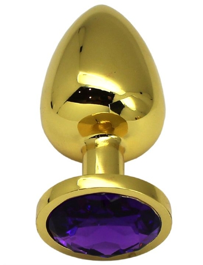 Золотистая анальная пробка с фиолетовым кристаллом - 9 см. - фото, цены