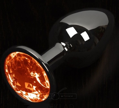 Графитовая анальная пробка с оранжевым кристаллом - 8,5 см. - фото, цены