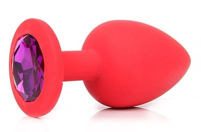 Красная силиконовая пробка с фиолетовым кристаллом размера L - 9,2 см. - фото, цены