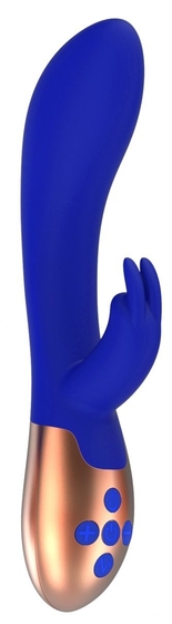 Синий вибратор Opulent с функцией нагрева и клиторальной стимуляцией - 20 см. - фото, цены