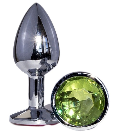 Металлическая анальная втулка с зеленым кристаллом - 7,2 см. - фото, цены