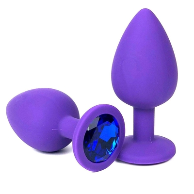 Фиолетовая анальная пробка с синим стразом - 8 см. - фото, цены