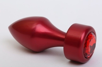 Красная анальная пробка с широким основанием и красным кристаллом - 7,8 см. - фото, цены