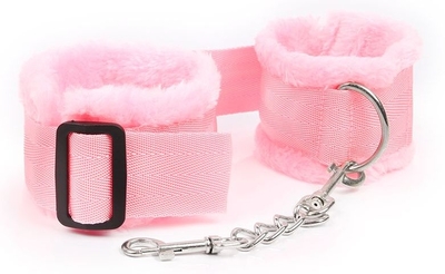 Розовые меховые наручники на регулируемых черных пряжках - фото, цены