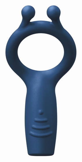 Синее эрекционное виброкольцо с клиторальным отростком Explorer Ring - фото, цены