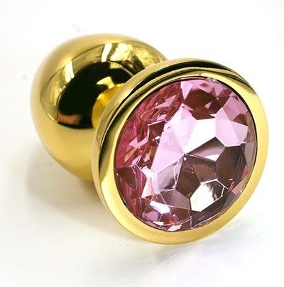 Золотистая алюминиевая анальная пробка с светло-розовым кристаллом - 6 см. - фото, цены