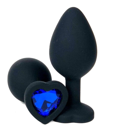 Черная силиконовая пробка с синим кристаллом-сердцем - 10,5 см. - фото, цены