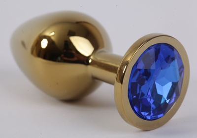 Золотистая анальная пробка с синим кристаллом - 8,2 см. - фото, цены