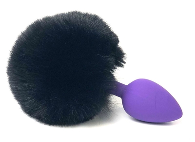 Фиолетовая анальная пробка с пушистым черным хвостиком зайки - фото, цены