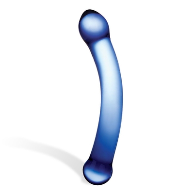 Синий изогнутый фаллоимитатор Curved G-Spot Glass Dildo - 16 см. - фото, цены