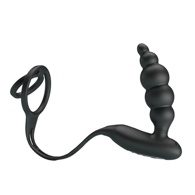 Эрекционное кольцо с анальной вибропробкой-елочкой Vibrating penis sleeve Iii - фото, цены
