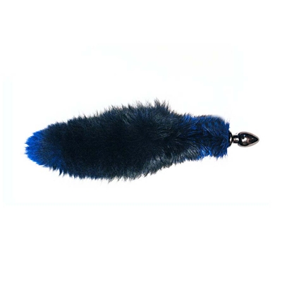 Анальная пробка черного цвета с синим лисьим хвостом - фото, цены