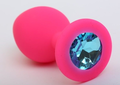 Розовая анальная втулка с голубым кристаллом - 7,3 см. - фото, цены