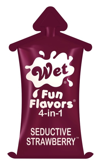 Разогревающий лубрикант Fun Flavors 4-in-1 Seductive Strawberry с ароматом клубники - 10 мл. - фото, цены
