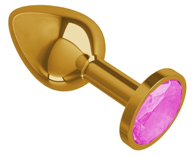 Золотистая анальная втулка с розовым кристаллом - 7 см. - фото, цены