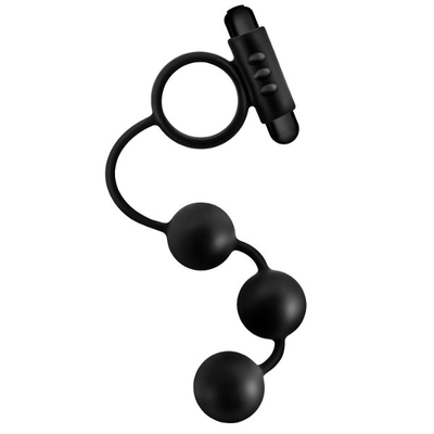 Черная анальная цепочка с эрекционным виброкольцом Silicone Anal Beads with Vibrating C-Ring - фото, цены
