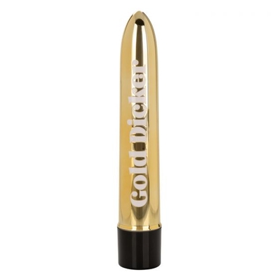 Золотистый классический вибратор Naughty Bits Gold Dicker Personal Vibrator - 19 см. - фото, цены