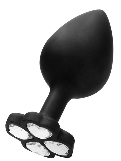 Черная анальная пробка с прозрачным кристаллом-клевером Diamond Butt Plug - 8 см. - фото, цены