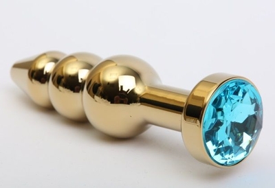 Золотистая анальная ёлочка с голубым кристаллом - 11,2 см. - фото, цены