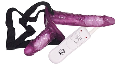Страпон с вибрацией и вагинальной пробкой Strap On Duo - 18 см. - фото, цены
