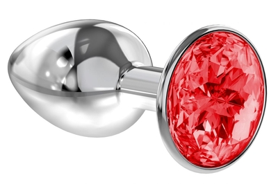 Малая серебристая анальная пробка Diamond Red Sparkle Small с красным кристаллом - 7 см. - фото, цены