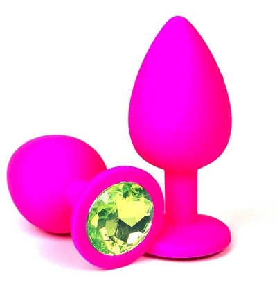 Розовая силиконовая пробка с лаймовым кристаллом - 6,8 см. - фото, цены