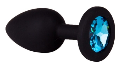 Чёрная анальная втулка с голубым кристаллом - 7,3 см. - фото, цены