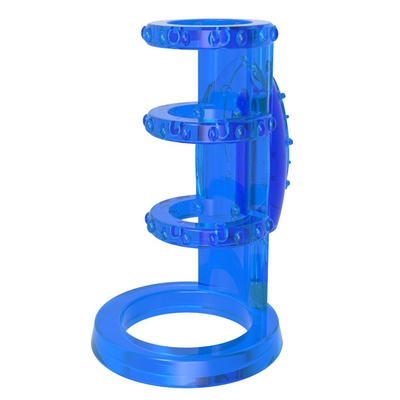 Синяя насадка-клетка с вибрацией Vibrating Cock Cage - 7,6 см. - фото, цены