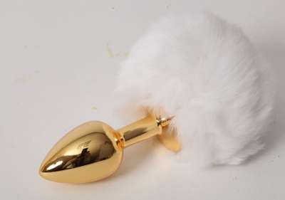 Золотистая анальная пробочка c белым хвостом Задорный Кролик - фото, цены