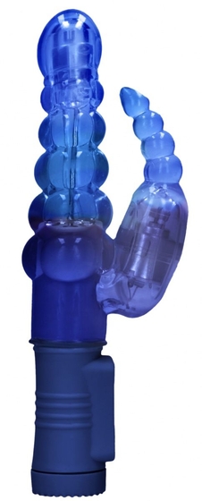 Синий вибратор-кролик Rotating Bubbles - 23,2 см. - фото, цены