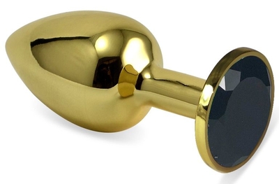 Золотистая анальная пробка с черным кристаллом - 5,5 см. - фото, цены