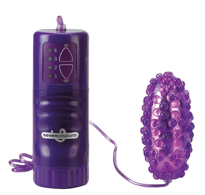 Фиолетовое водонепроницаемое виброяйцо с пупырышками - фото, цены