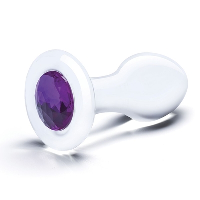 Стеклянная анальная пробка с фиолетовым стразом - 9 см. - фото, цены