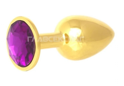 Золотистая анальная пробка с фиолетовым кристаллом - 7 см. - фото, цены