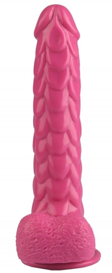 Розовый реалистичный фаллоимитатор с чешуйками на присоске - 24 см. - фото, цены
