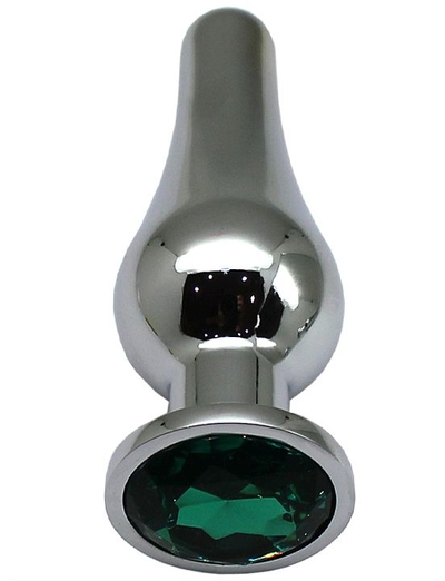Серебристая анальная пробка с зеленым кристаллом - 13 см. - фото, цены