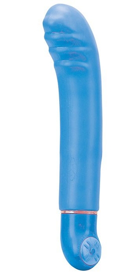 Синий вибратор с ребристой головкой Pure 8 G-spot Blue - 20 см. - фото, цены